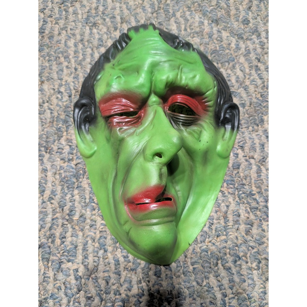 Vtg. Style Green Monster Plastic Mask Halloween Horror Zombie Costume Accessory